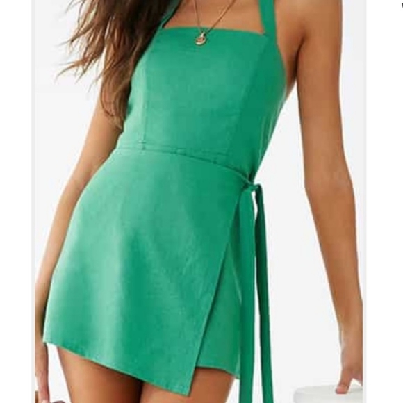 Forever 21 Pants - Forever 21 Green Linen Blend Skort Romper